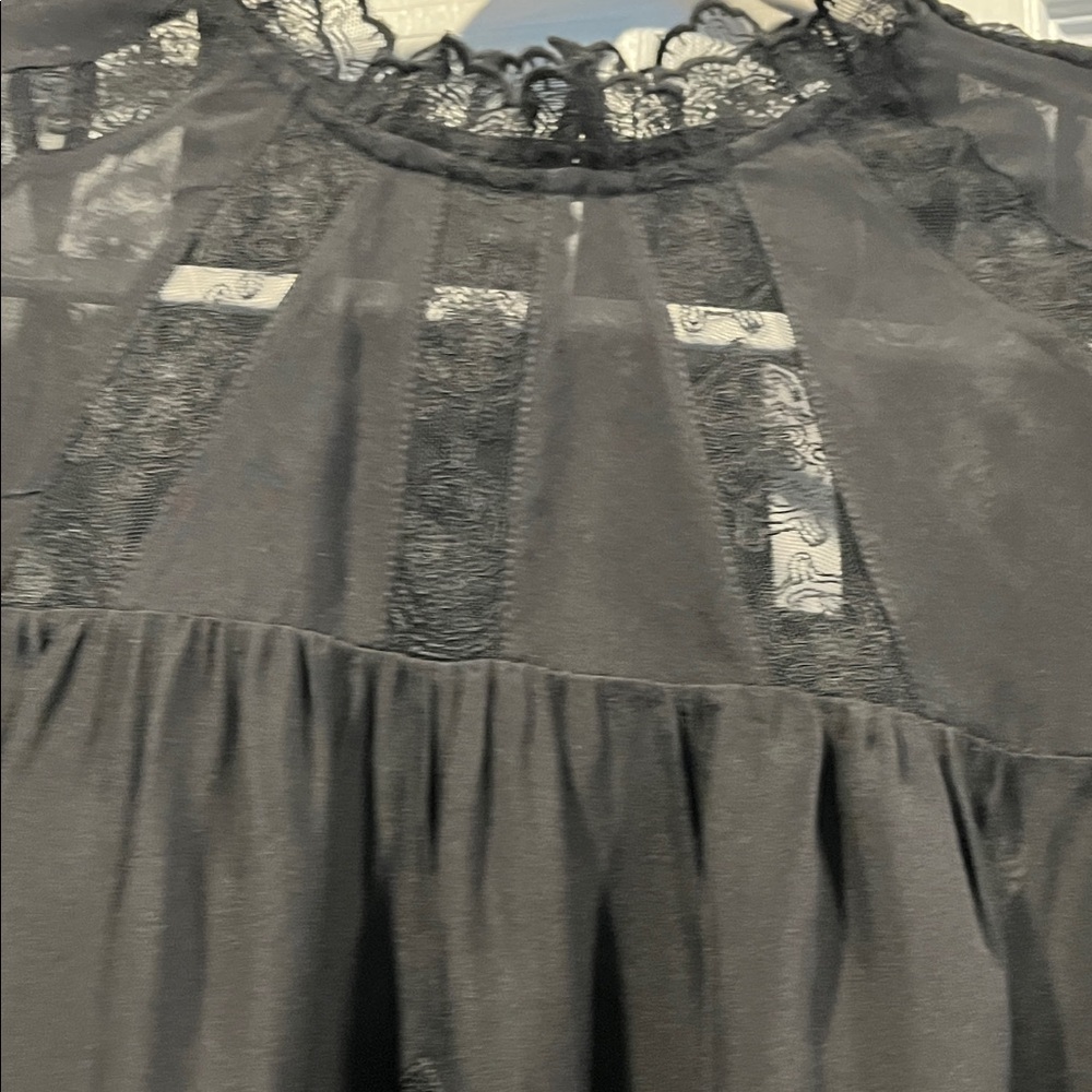 Madewell Silk Lace Inset Long Sleeve Black Top Delicate Intricate Romantic Flowy - Picture 7 of 16